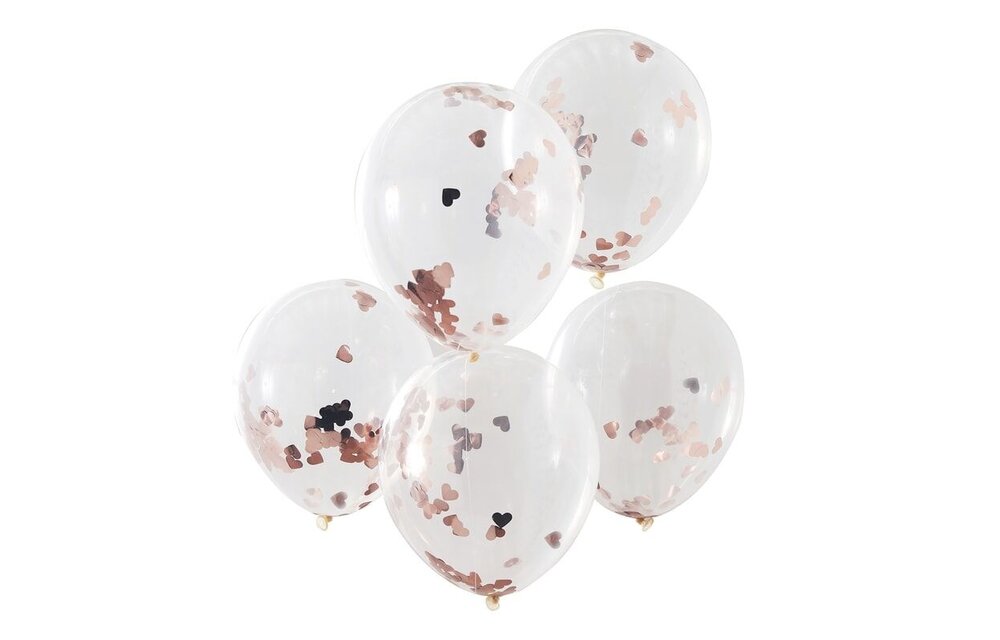 Confettiballonnen rose gouden hartjes - 5 stuks