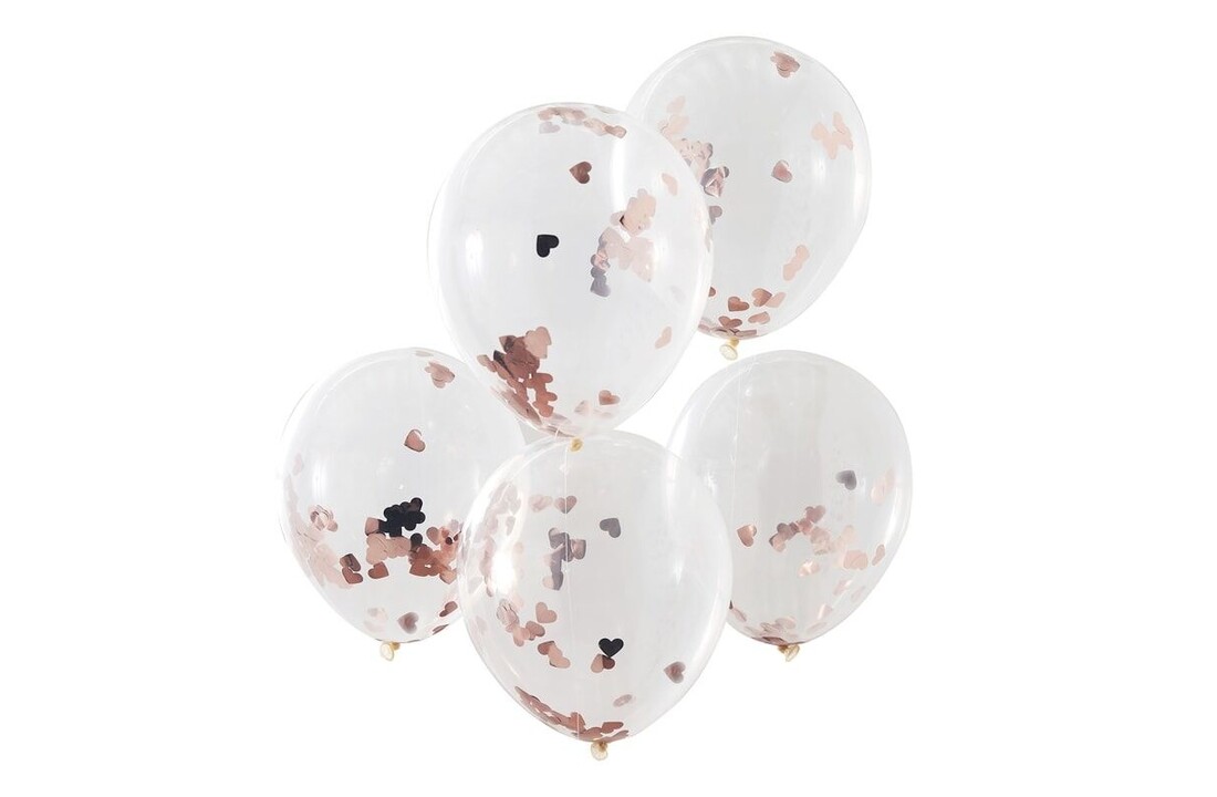 Confettiballonnen rose gouden hartjes - 5 stuks