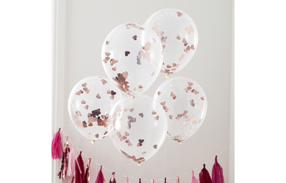 Confettiballonnen rose gouden hartjes - 5 stuks