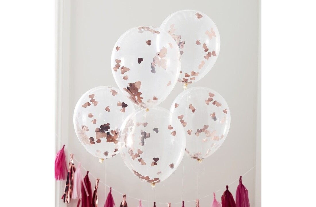 Confettiballonnen rose gouden hartjes - 5 stuks