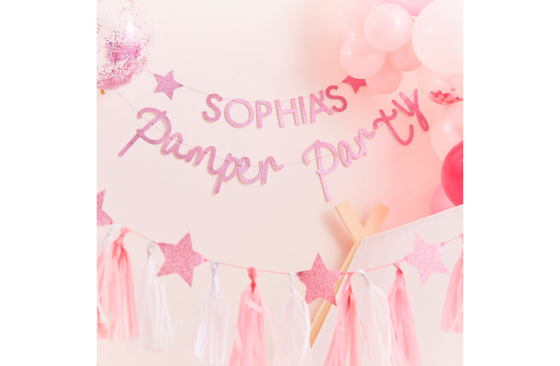 Pamper party roze glitter - gepersonaliseerde slinger