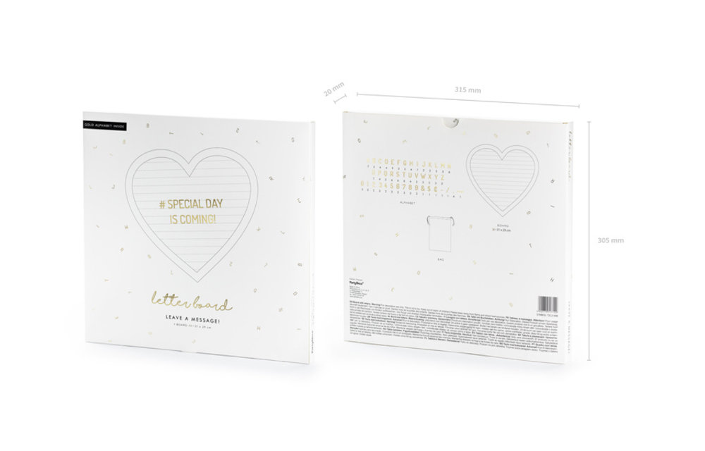 Letterbord wit hart met gouden letters