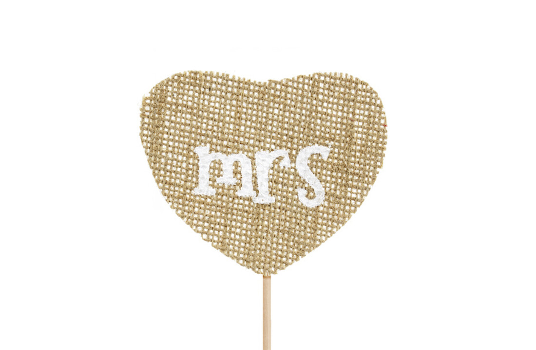 MR & MRS jute harten prikkers (groot)