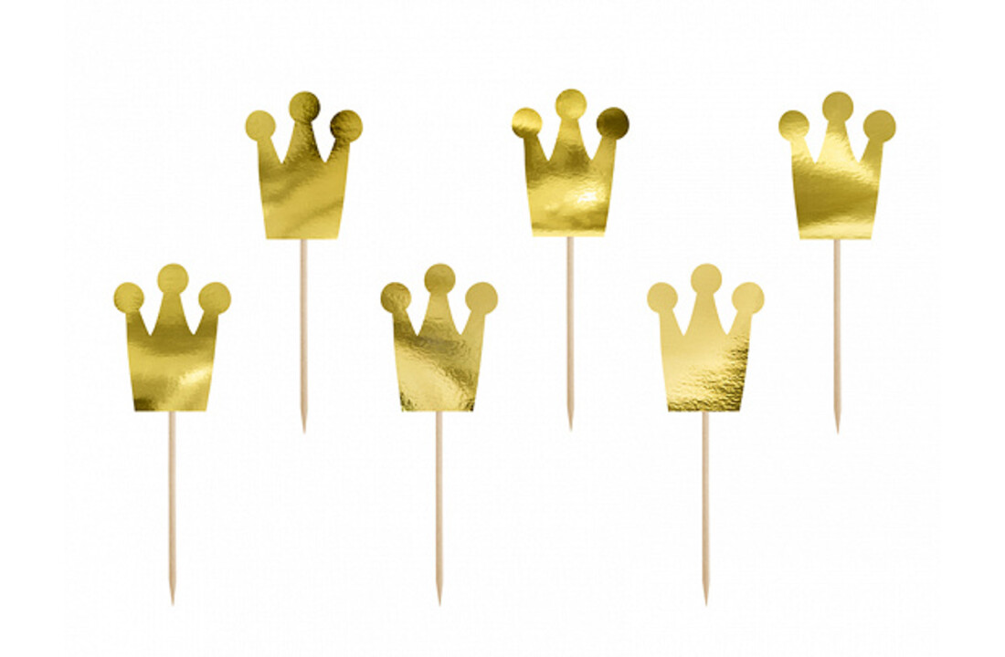 Cupcake / taart toppers kroon goud, 6 stuks