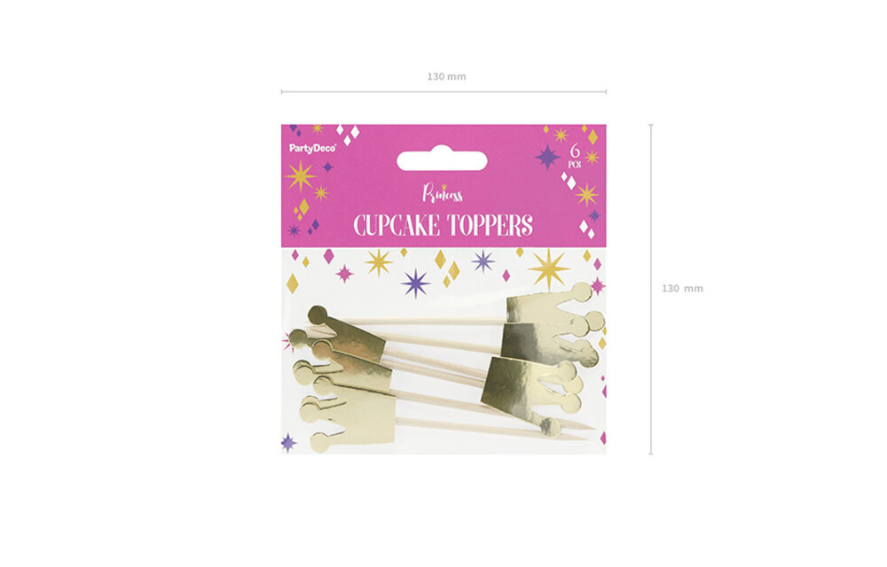 Cupcake / taart toppers kroon goud, 6 stuks