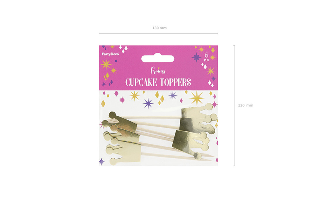 Cupcake / taart toppers kroon goud, 6 stuks