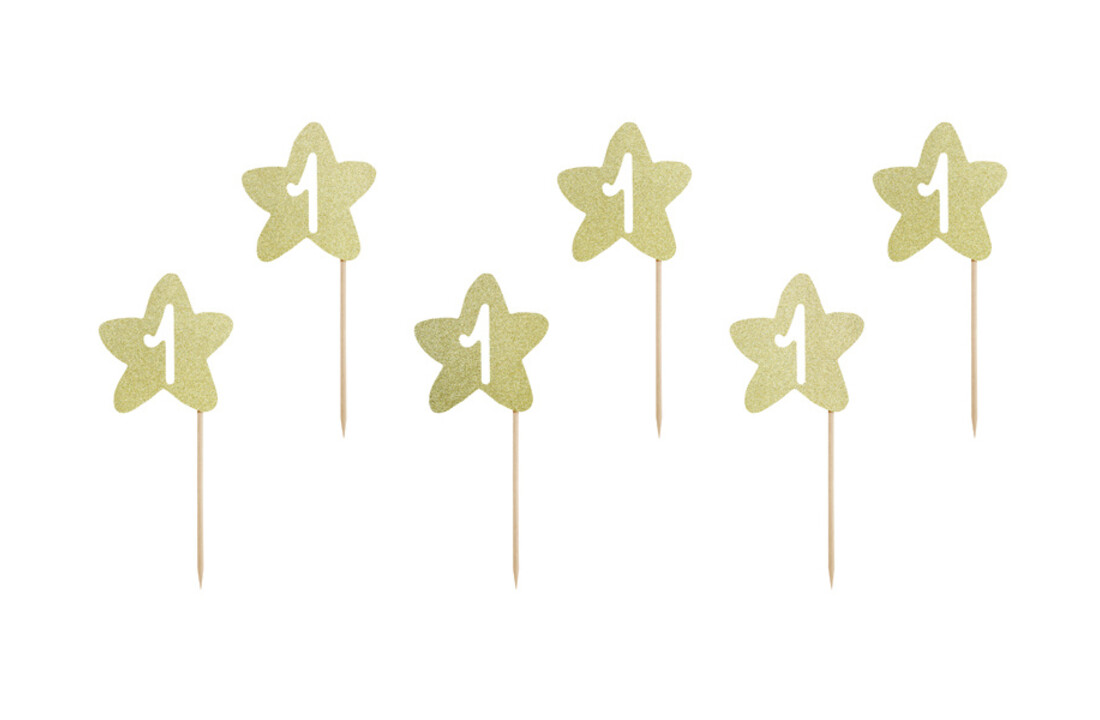 Cupcake Toppers 1st Birthday Gouden Sterren 6 stuks