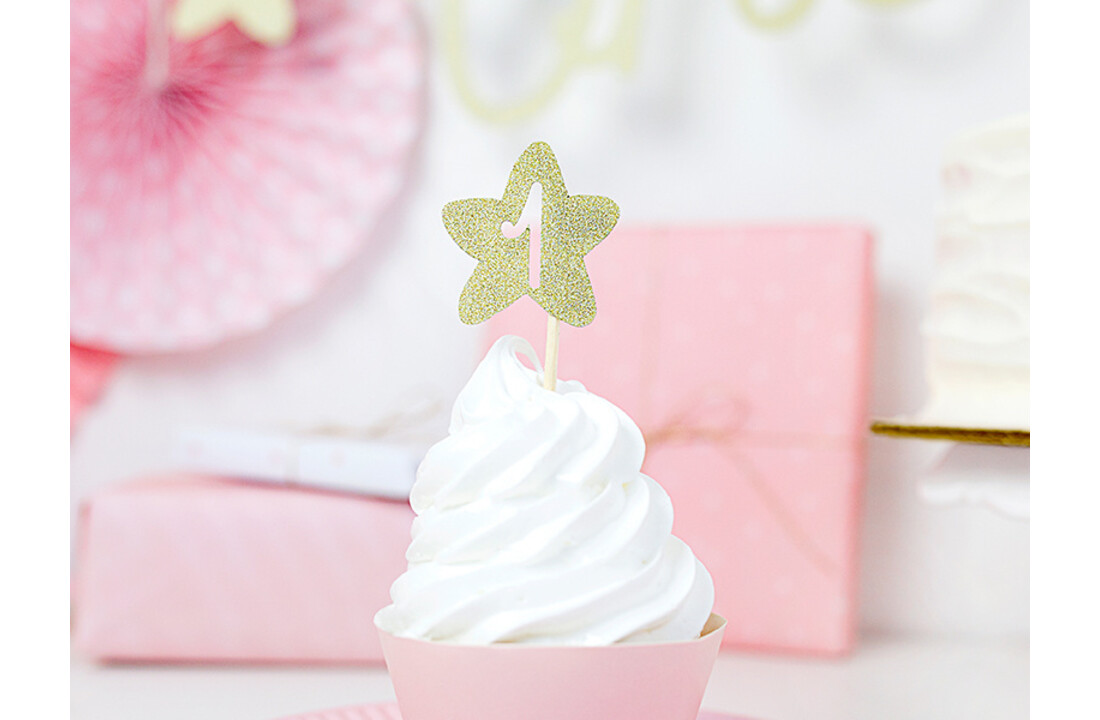 Cupcake Toppers 1st Birthday Gouden Sterren 6 stuks