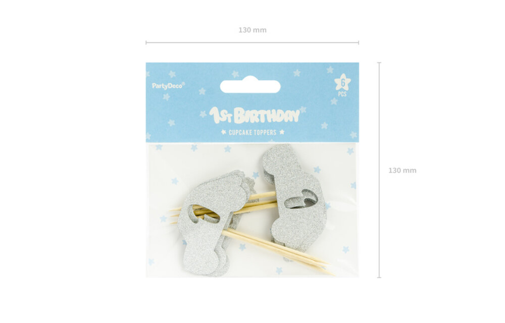 Cupcake Toppers 1st Birthday Zilveren Auto 6 stuks