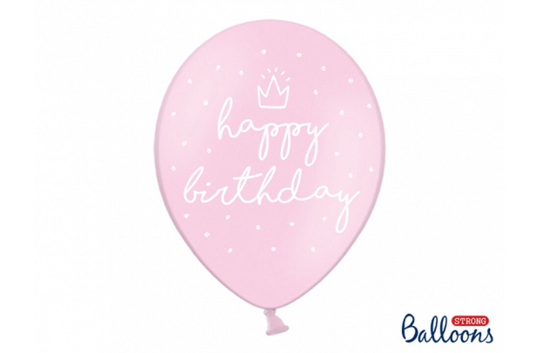 Ballonnen ‘Happy Birthday’ Lichtroze - 6 stuks