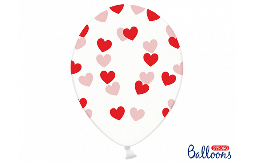 Ballonnen met hartjes (doorzichtige ballon) 6 stuks