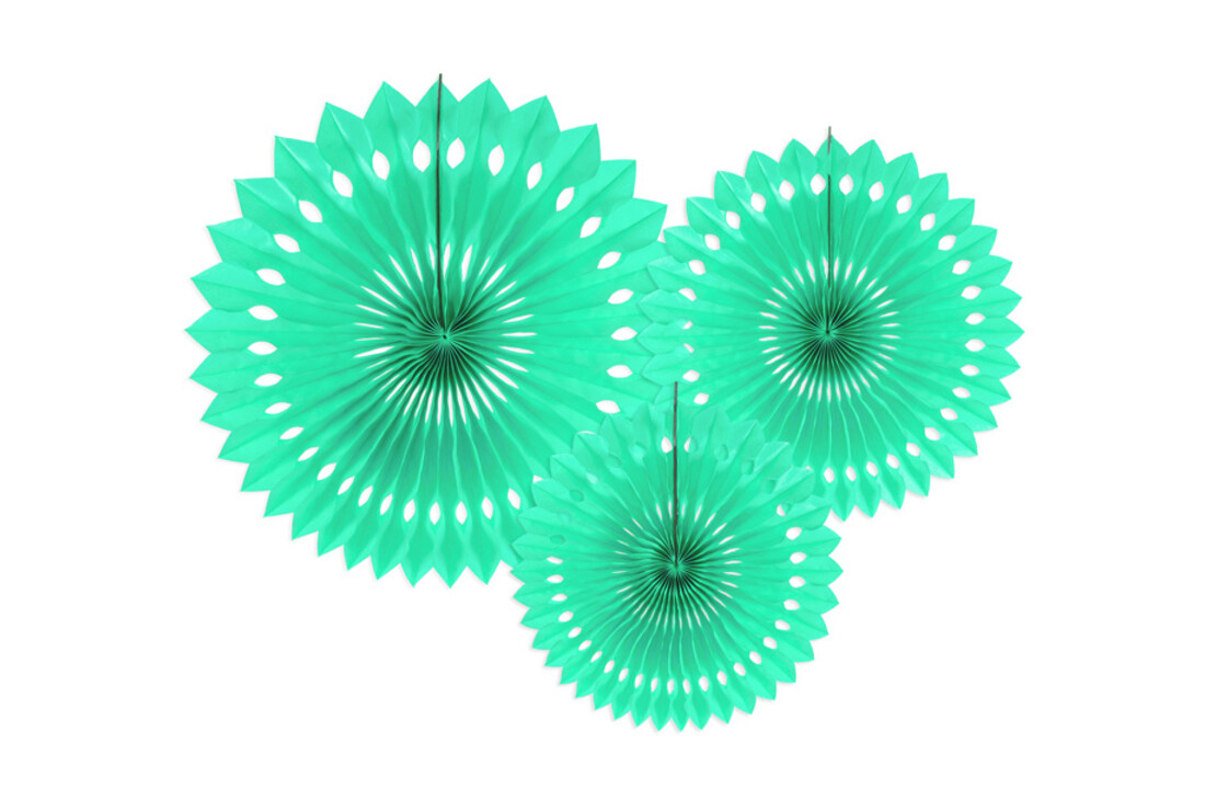 Papieren Waaiers mint groen Set 20-30cm 3 delig