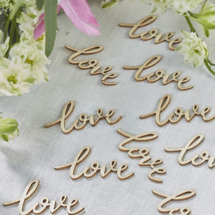 Tafelconfetti hout - Love (25 stuks)