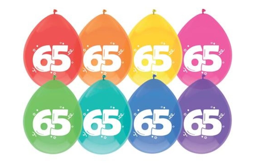 Ballonnen 65 jaar | gekleurd | 8 stuks