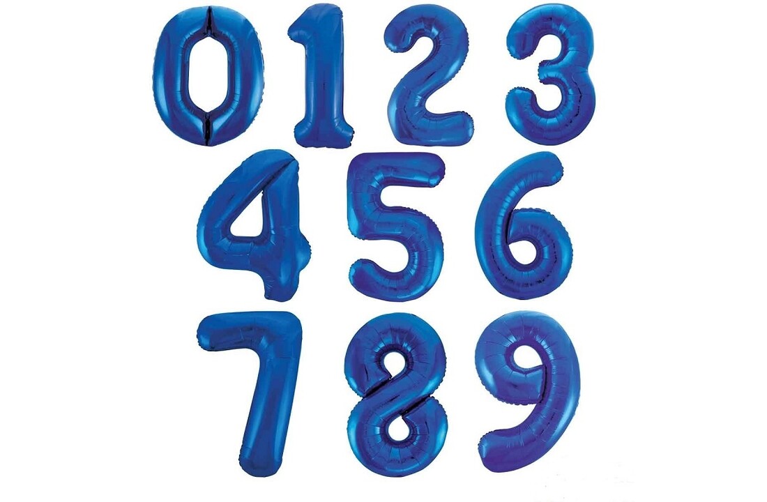 Folieballon cijfer 0 t/m 9 blauw - 86 cm