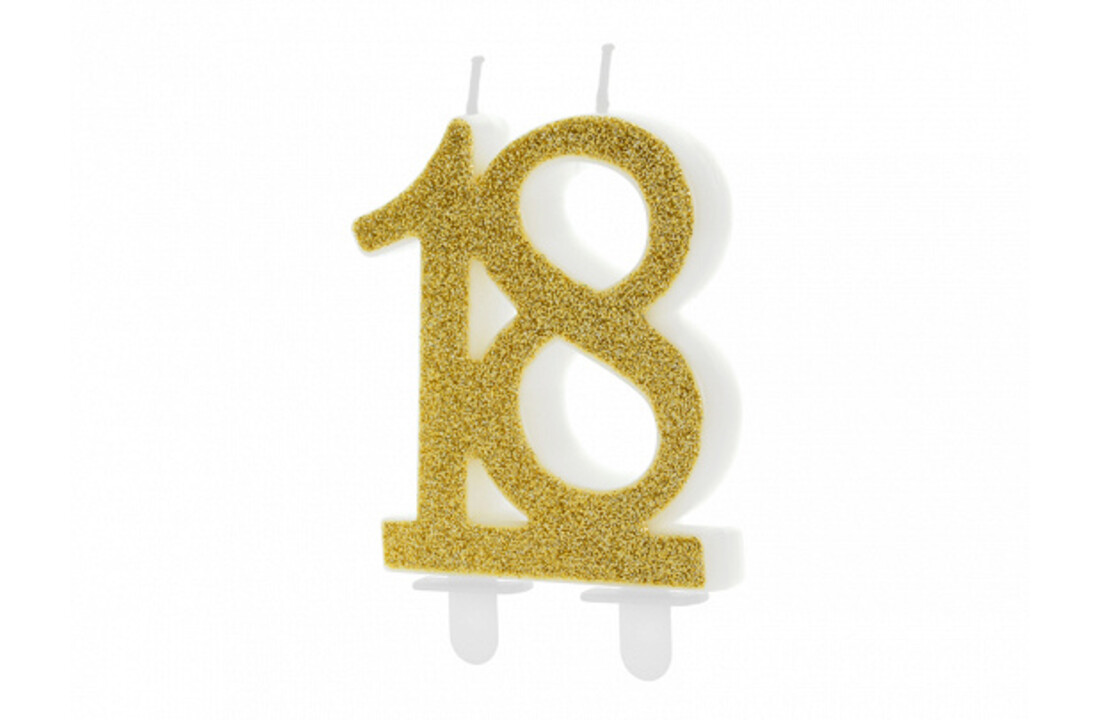 Kaars 18 jaar - glitter goud
