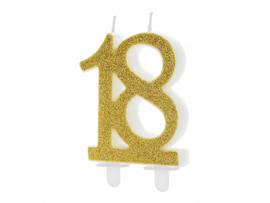 Kaars 18 jaar - glitter goud