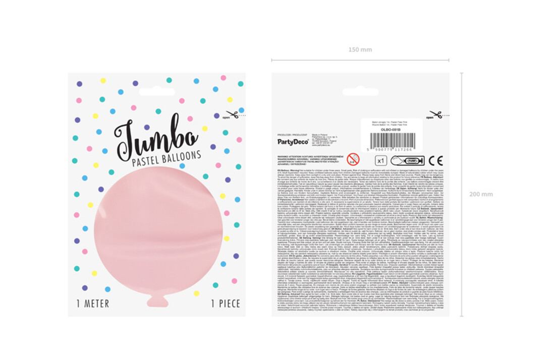 Jumbo pastel ballon -lichtroze - 1 meter