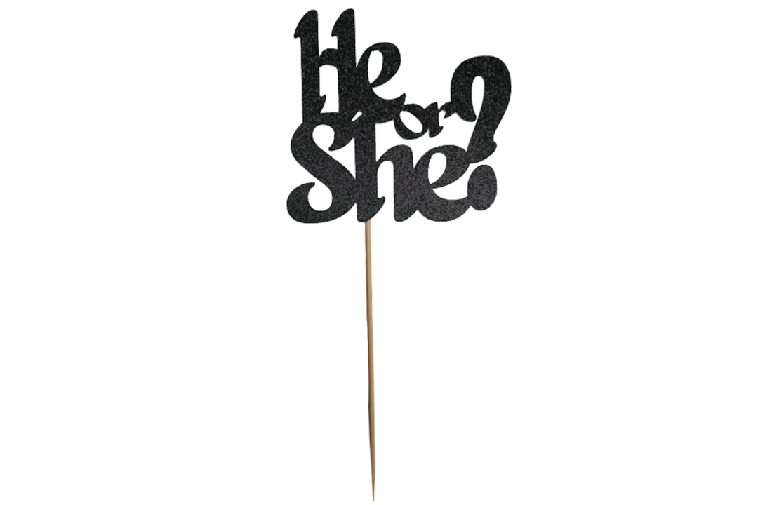 Gender reveal Taarttopper He or She? - zwart met glitters
