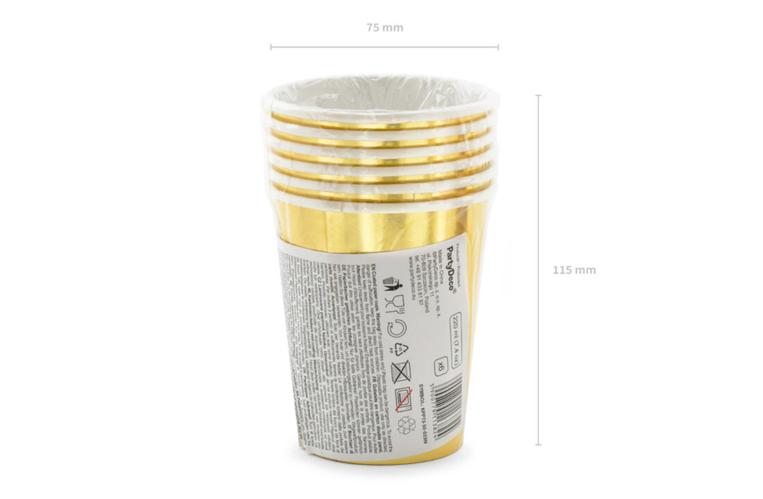 Papieren bekers - 50th birthday - goud - 6 stuks