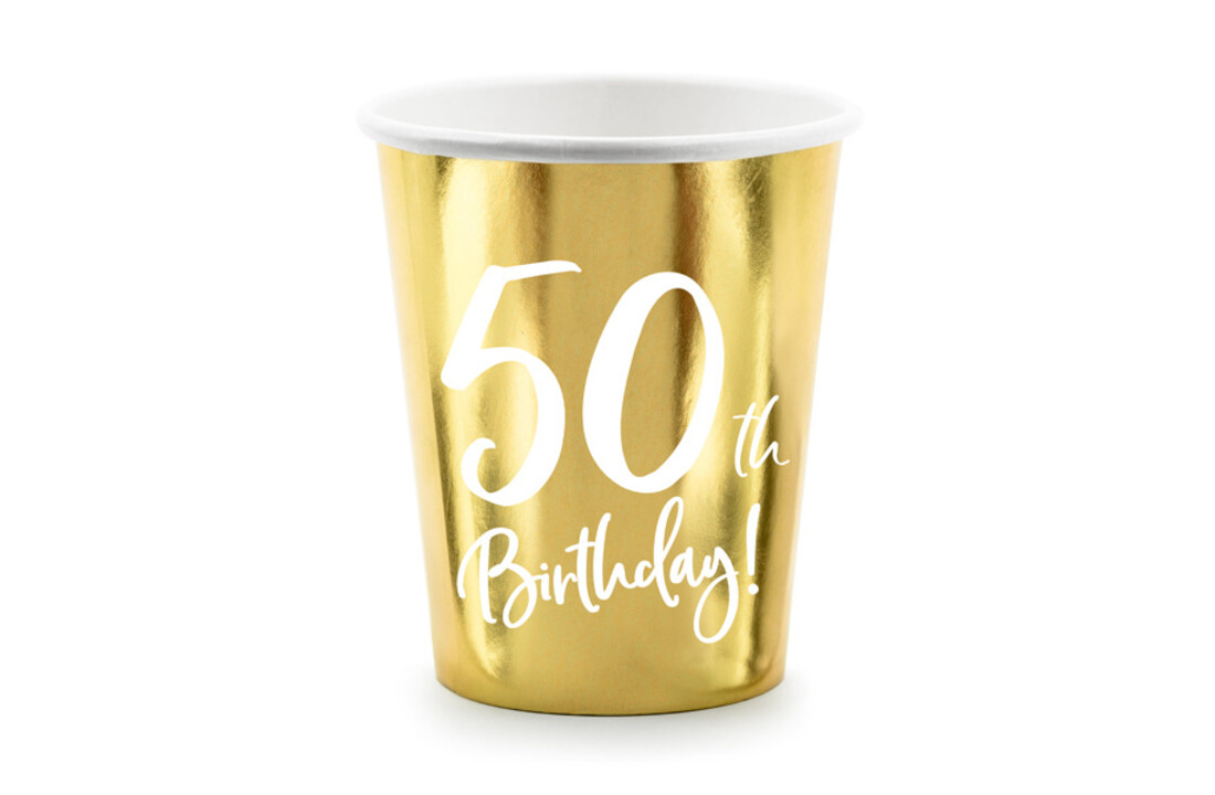 Papieren bekers - 50th birthday - goud - 6 stuks