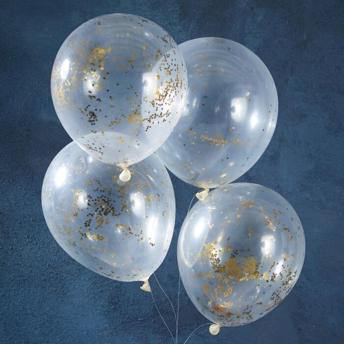 Glitter ballon sterren - goud - 5 stuks