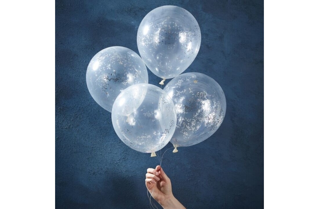 Glitter ballon sterren - zilver - 5 stuks