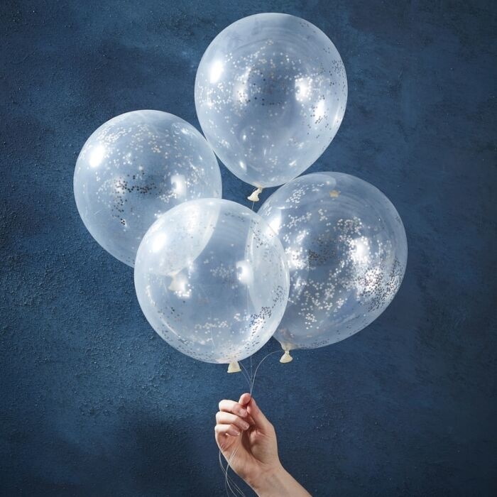 Glitter ballon sterren - zilver - 5 stuks