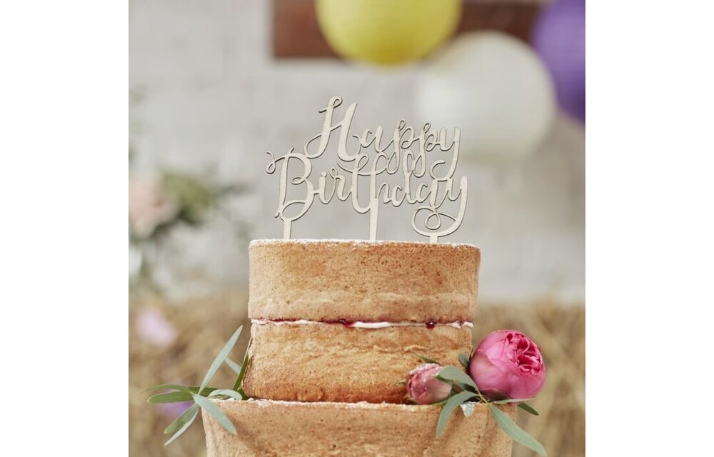 Happy Birthday - cake topper - hout