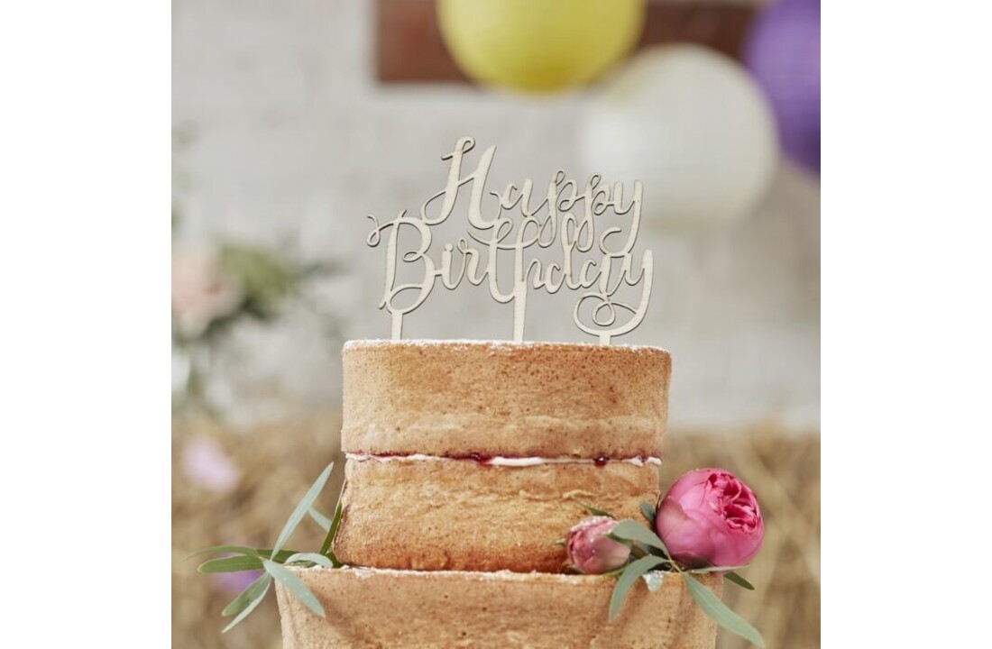 Happy Birthday - cake topper - hout