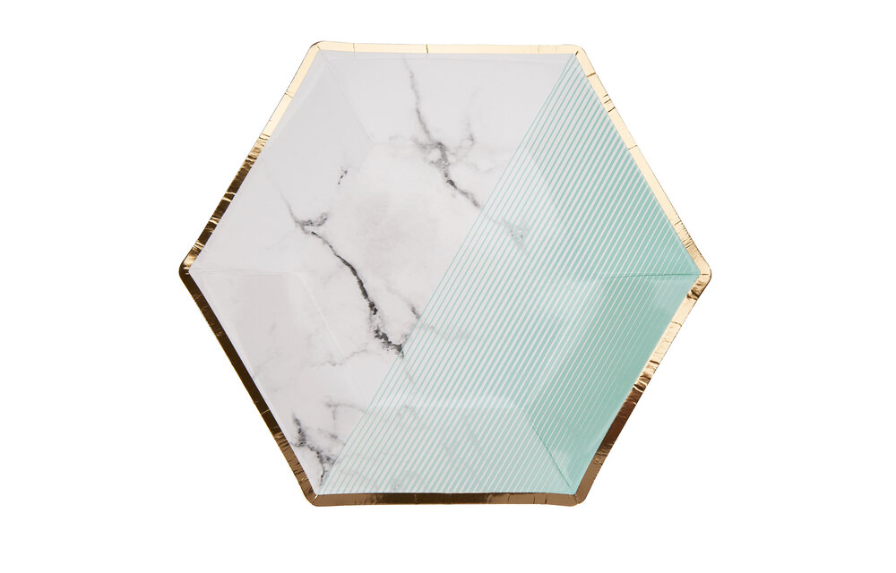 Papieren bordjes - marmer - mint - 8 stuks