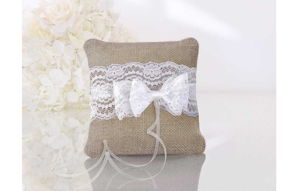 Ringkussen Jute met strik - 16 cm