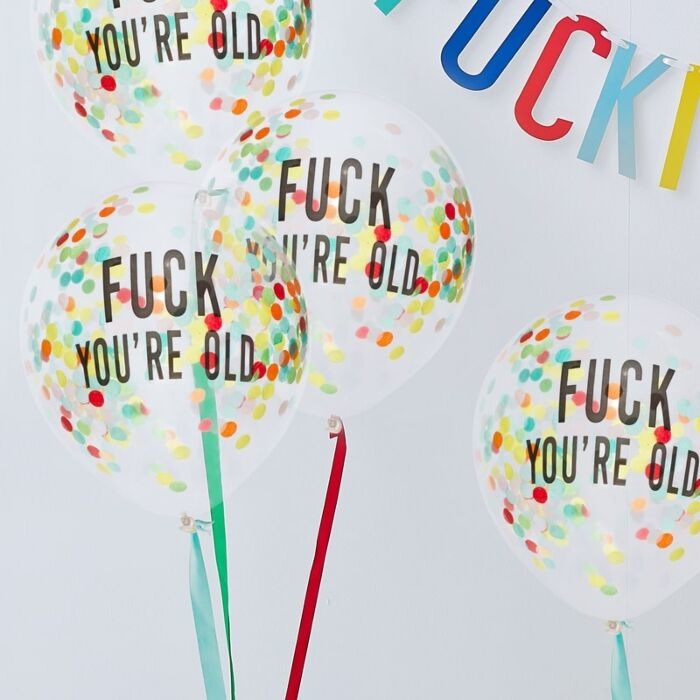Confettiballonnen - Fuck you're old - 5 stuks