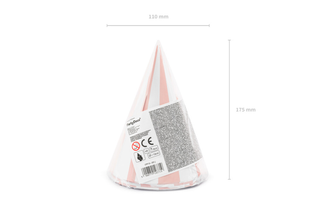 Feestmuts - gestreept - roze - 6 stuks