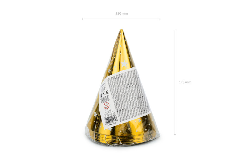 Feestmuts - goud met ster- 6 stuks