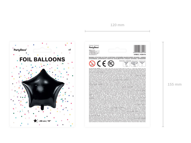 Sterrenballon folie - zwart - 48 cm