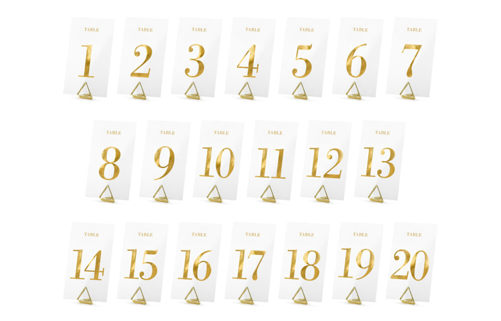 Tafelnummer kaartjes - transparant/ goud