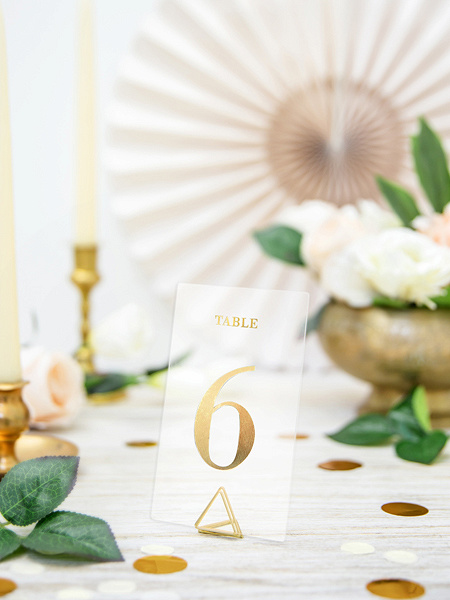 Tafelnummer kaartjes - transparant/ goud