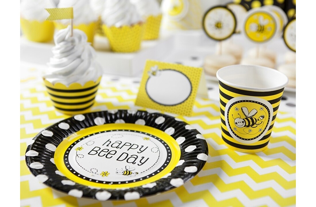 Papieren bordjes - Happy Bee - 6 stuks