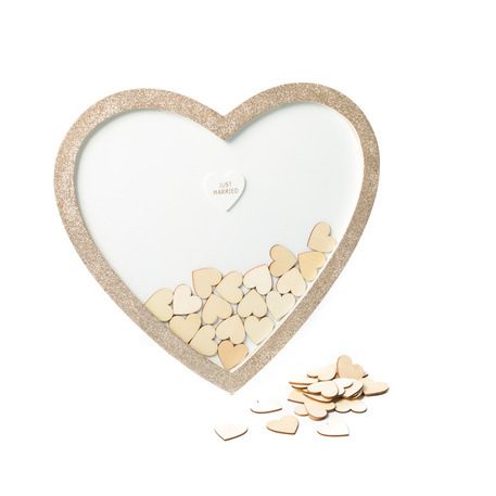 Gastenboek Just Married - Houten hart met 60 kleine hartjes