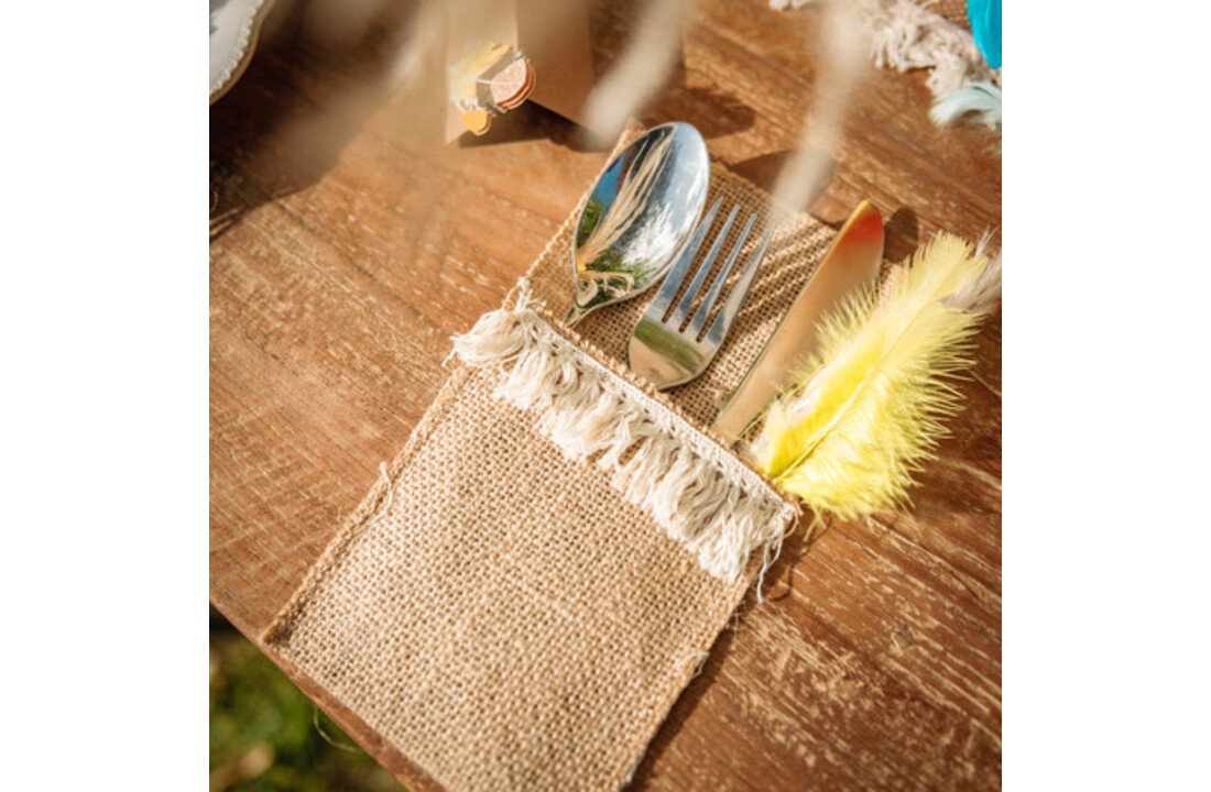 Bestekhoes jute/franjes - 4 stuks