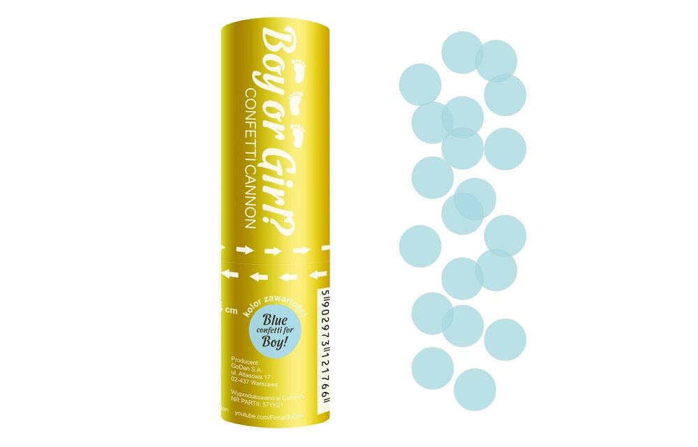 Genderreveal confettikanon blauw mini