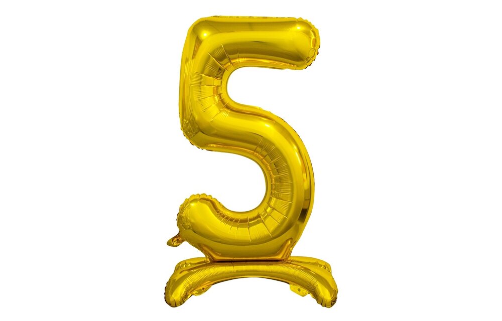Folieballon cijfer met standaard 0 t/m 9 goud - 38 cm