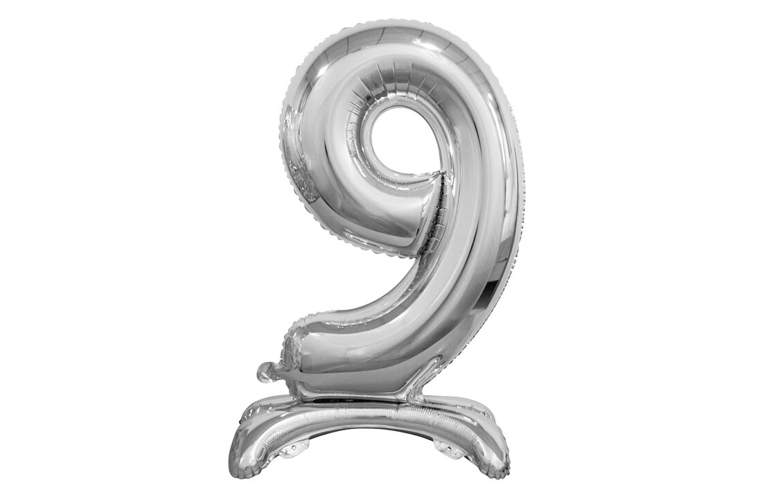 Folieballon cijfer met standaard 0 t/m 9 zilver - 76 cm