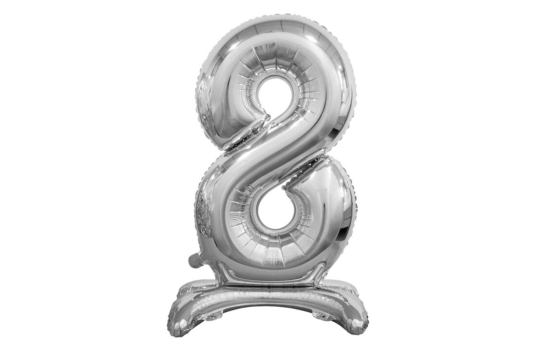 Folieballon cijfer met standaard 0 t/m 9 zilver - 76 cm