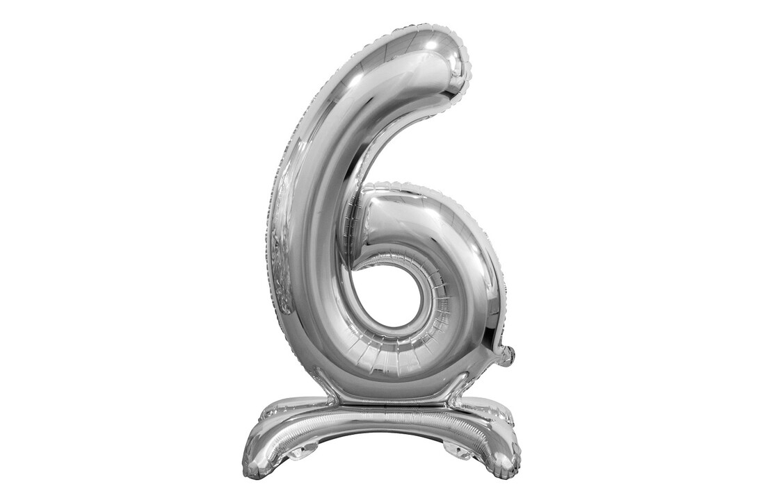 Folieballon cijfer met standaard 0 t/m 9 zilver - 76 cm