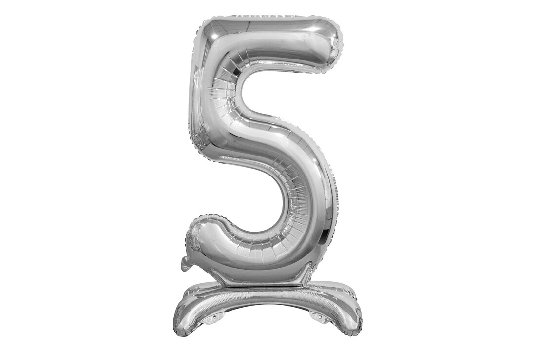 Folieballon cijfer met standaard 0 t/m 9 zilver - 76 cm