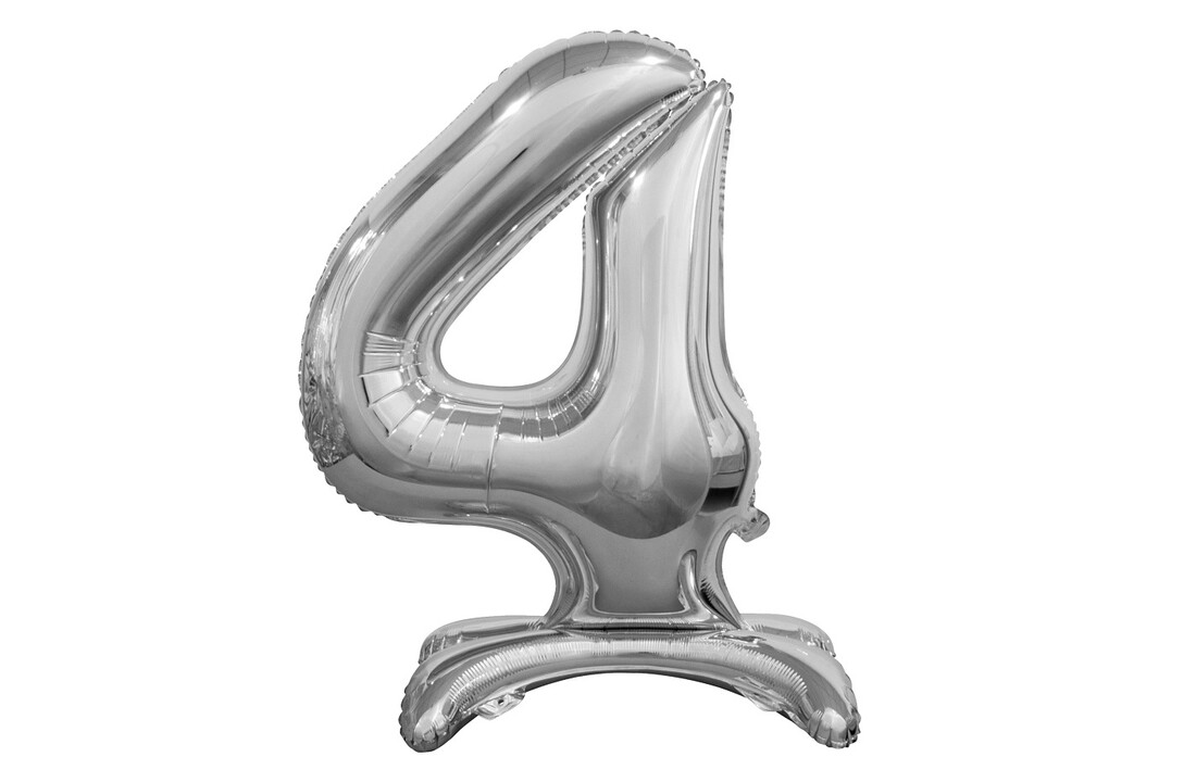 Folieballon cijfer met standaard 0 t/m 9 zilver - 76 cm