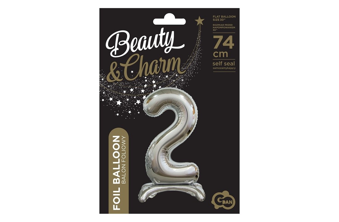 Folieballon cijfer met standaard 0 t/m 9 zilver - 76 cm