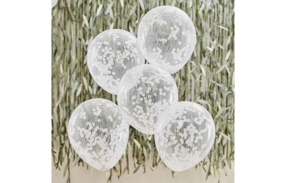 Confettiballonnen Hey baby - 5 stuks